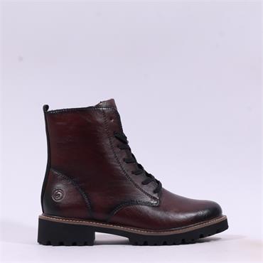 Remonte Lace And Zip Platform Ankle Boot - Wine Leather